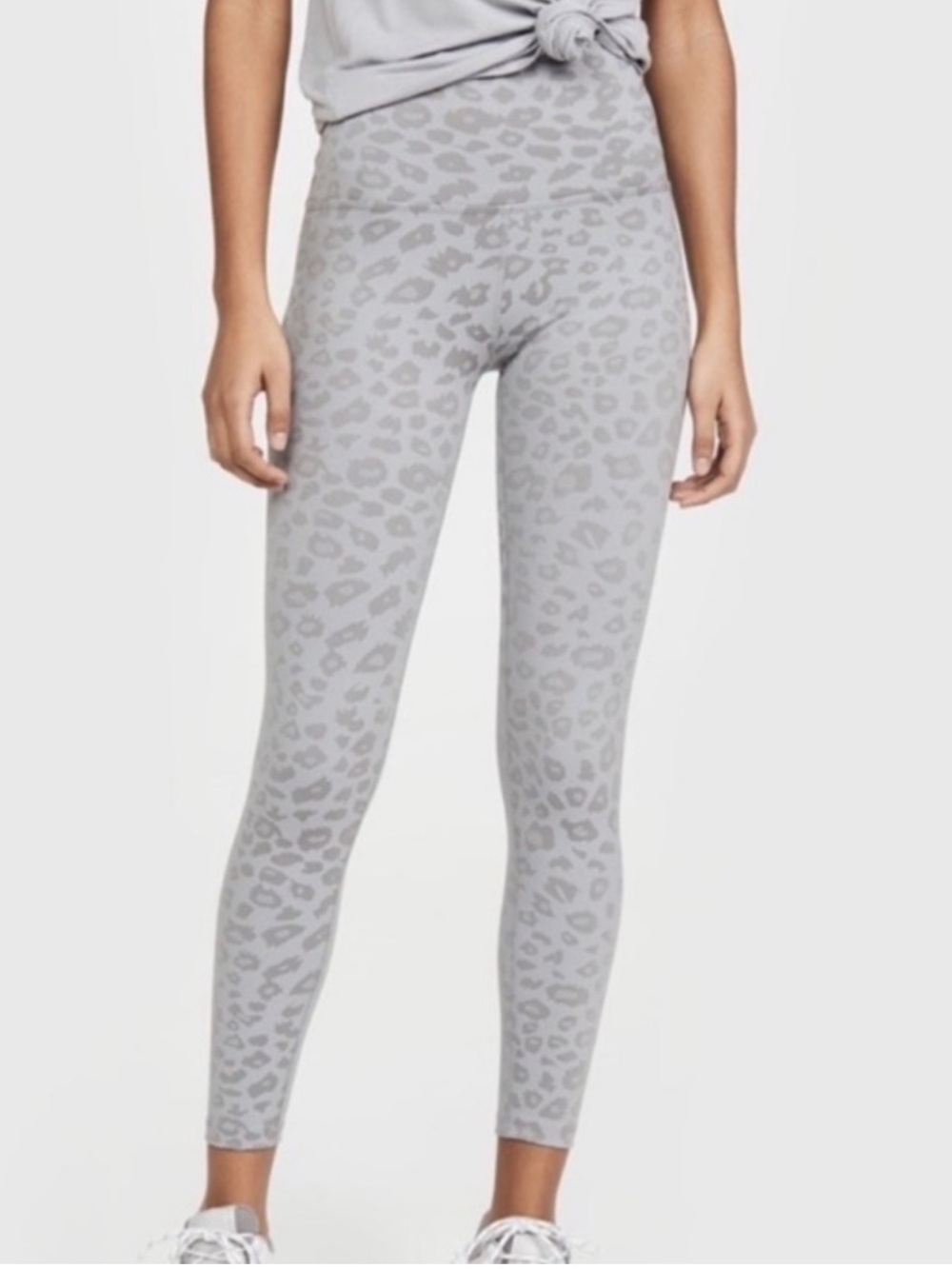 Beyond Yoga Gray Leopard Print High Rise 7/8 Length Midi Leggings Pants Sz L